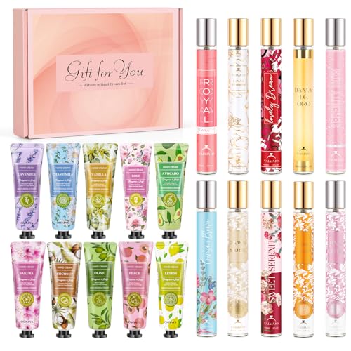 Set de Regalo de Perfume para Mujers, 10x35ml mini Perfumes +10 mini Cremas de Manos, Eau de Parfum para Mujer con un Dulce Aroma Floral y Frutal, Regalos para Ella - Cumpleaños, Valentín, Navida