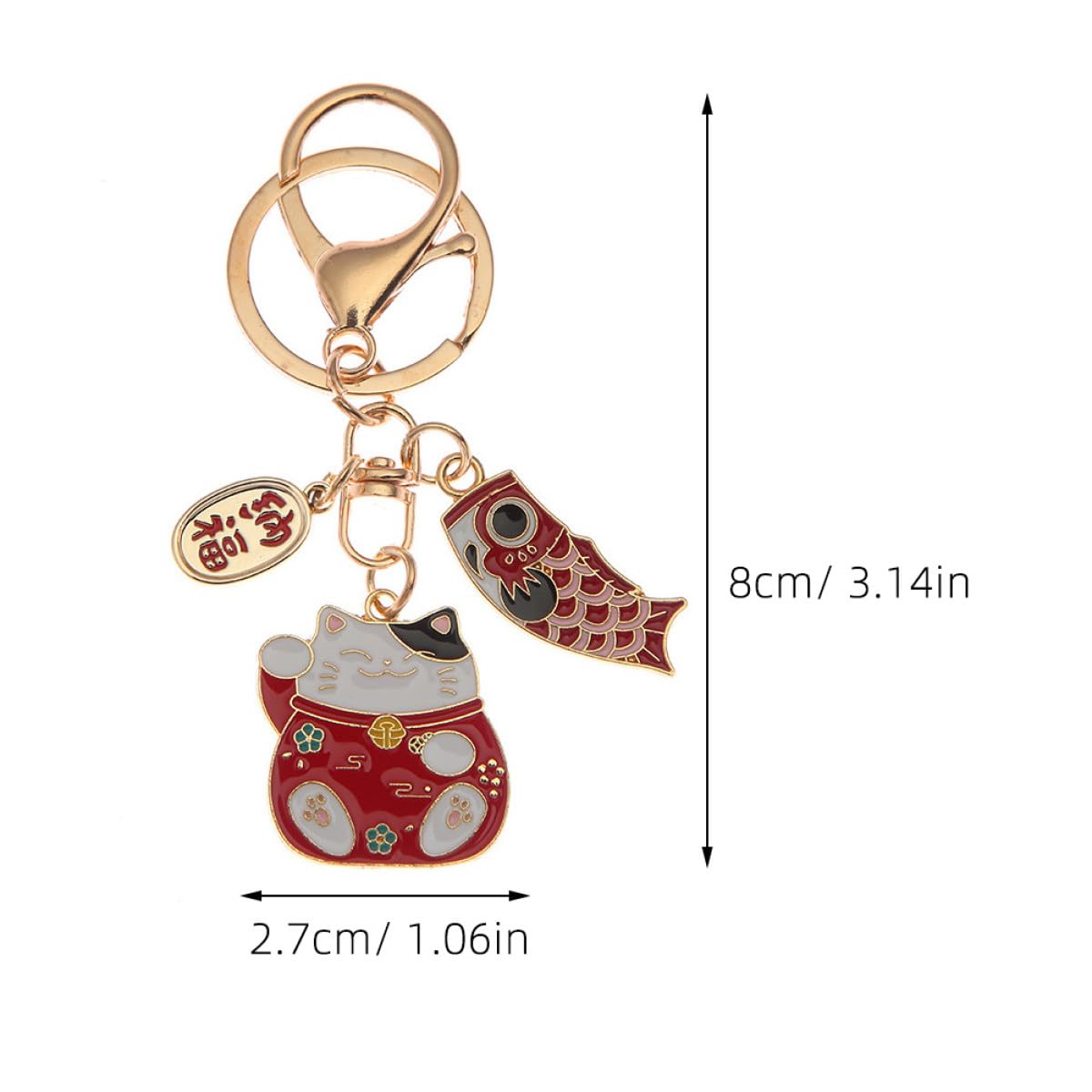 PATKAW 2 Piezas Llavero de Gato Fortuna de Aleación de Zinc Rojo, Diseño Práctico y Multiusos, Adecuado para Decoración de Mochilas Escolares y Obsequio de Cumpleaños