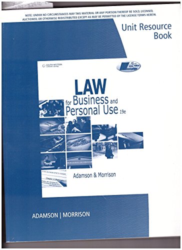 Law for Business and Personal Use - Unit Resource Book