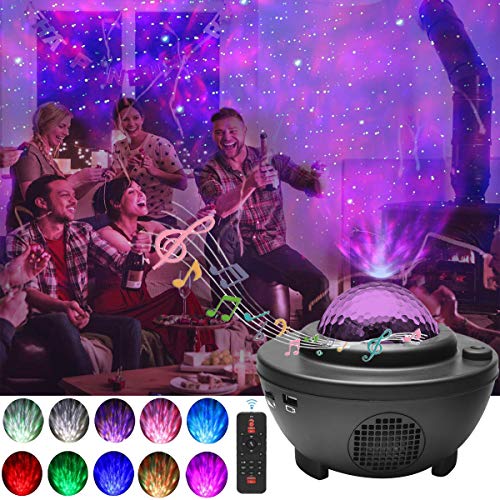 Preisvergleich Produktbild LED Sternenlicht Projektor Rotierende Sternenhimmel Lampe Nachtlicht mit Bluetooth Lautsprecher Timer USB Fernbedienung für Kinderzimmer, Partys, Geschenke (Schwarz)