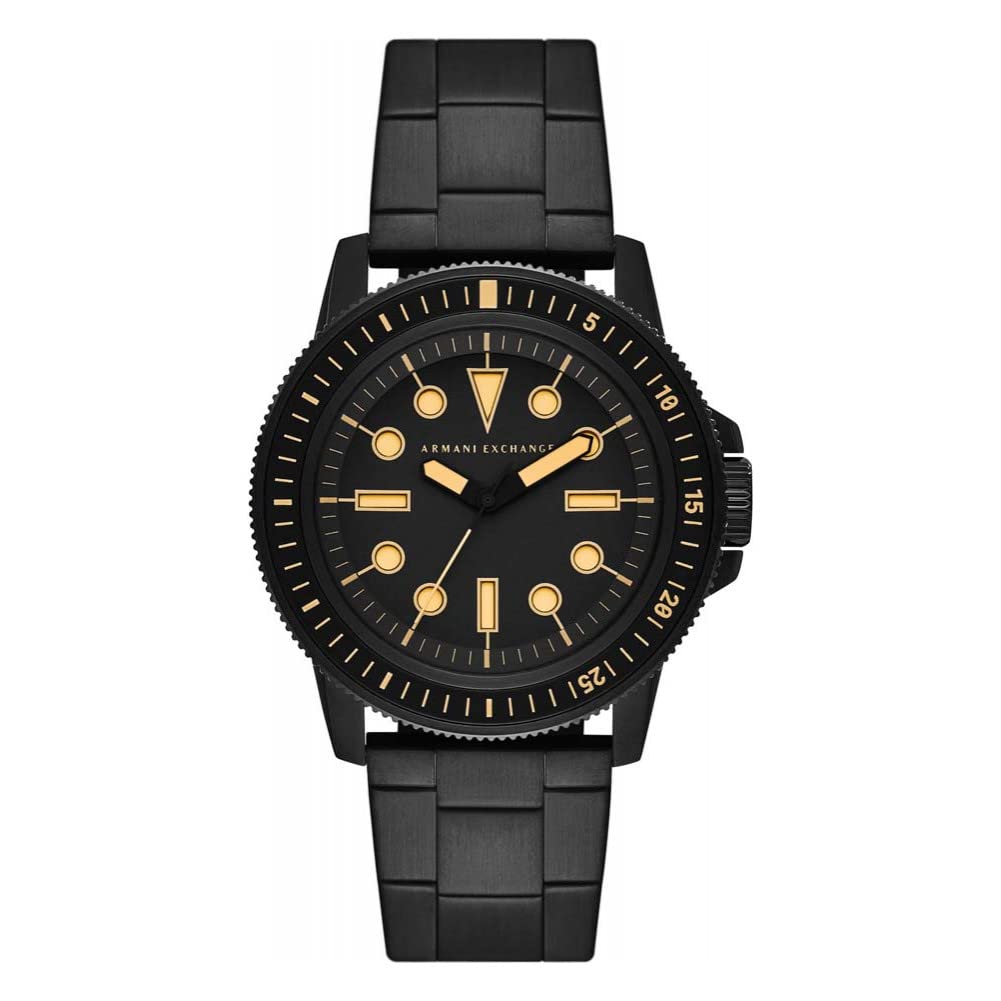 Armani Exchange Reloj para Hombre, Movimiento de tres manecillas, 44mm Caja de acero negro con correa de acero, AX1855, Negro y tono dorado