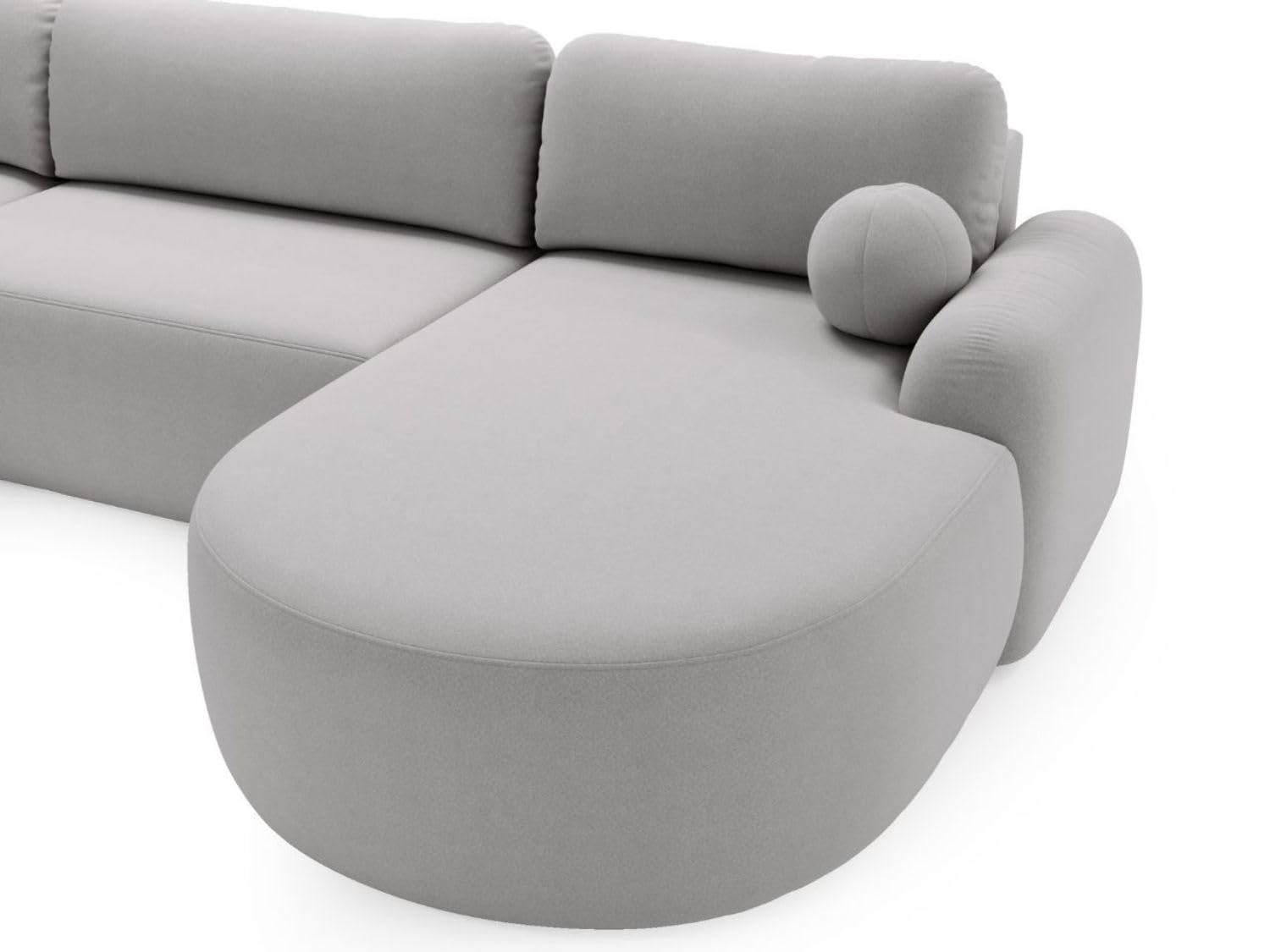 GRAINGOLD Aurio Ecksofa mit Schlaffunktion & Bettkasten 347x177 cm, U-Form Sofa mit Stauraum, Schlafcouch für Wohnzimmer, Bouclé-Stoff, 5-Sitzer Wohnlandschaft, Modernes Design (Grau)