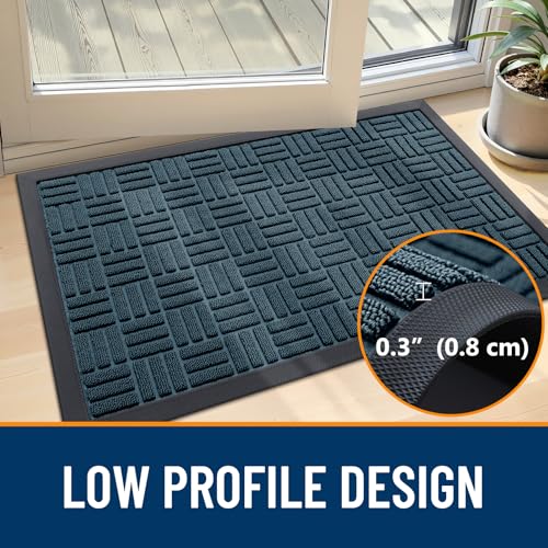 Image of OLANLY Front Door Mat Outside Entrance 33x21, Absorbent, Heavy Duty Sturdy Natural Rubber Doormat Indoor Outdoor, Non-Slip, Stain and Fade Resistant, Low Profile Floor Mat for Entryway, Lake Blue