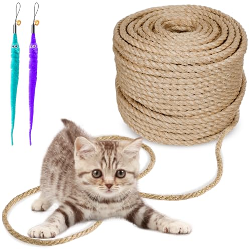 10M X 9MM, Corde Arbre à Chat avec 2 Jouets Souris, Corde pour Arbre à Chat pour Remplacement, Jardinage DIY, Décoration de Maisons (10Mx9MM)