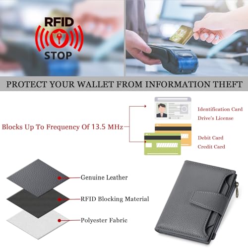 Image of Airkit Small Wallet Women RFID Blocking Soft Leather Bifold Compact Card Holder Wallet for Women with Zipper Coin Pocket 4 ID Window