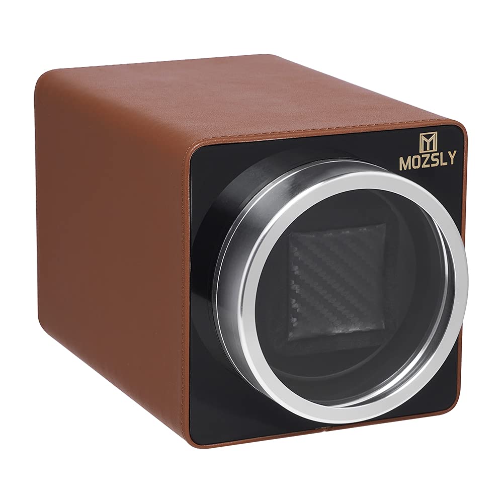 MOZSLY Remontoir pour Montres automatiques avec Moteur Silencieux 12 Réglage du Mode de Rotation Cuir Noir