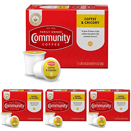 Image of Community Coffee Coffee & Chicory 12 Count Coffee Pods, Medium-Dark Roast, Compatible with Keurig 2.0 K-Cup Brewers, 12 Count (Pack of 4)