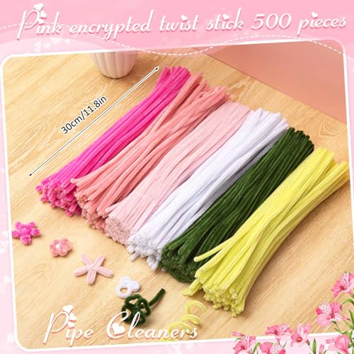 Image of Peryiter 500pcs Pipe Cleaner Craft Pack, Pink Flower, 12 Inch