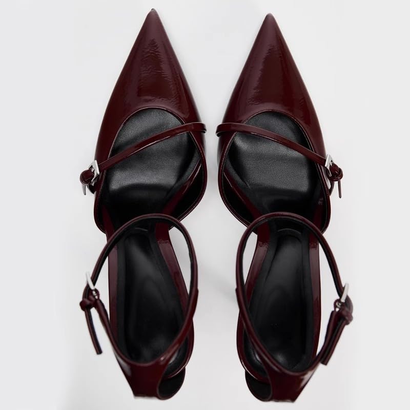 SAFECAMS Women's Pointed Toe Ankle Strap Heels Buckle Strap High Heel Pumps Wedding Dress Stiletto Shoes Sandals4