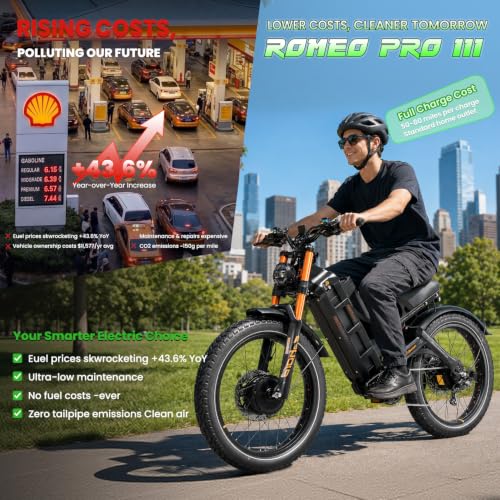 Image of 2026 eAhora Romeo Pro 3 /2 52-46 Mph Electric Bike for Adults, 6000W /4000W /2500W Dual Motor Ebike 60V 80Ah /52V 70Ah Battery 235+Miles Long Range, 26*4.0 inch /20*4.5 inch Fat Tire, Full Suspension, All Terrain