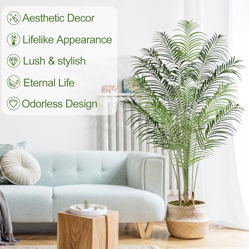 Keeplush Artificial Palm Tree 6.5ft Tall Fake Palm Tree Indoor Decor with 18 Trunks and Real Bark Design Faux Tropical Areca Palm Silk Floor Plant in Pot for Home Office Living Room Bedroom Decor 1pcs - Image 2