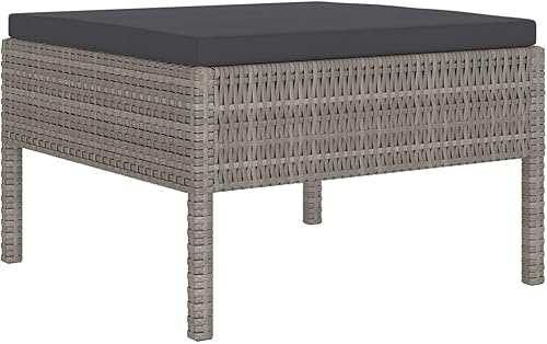 Miniatura 4 de vidaXL Juego de 4 piezas de ratán de polietileno para patio, color gris, resistente a la intemperie, diseño modular, comodidad acolchada, fácil de
