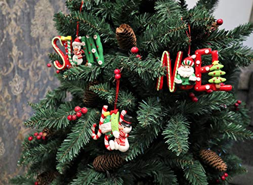 Christmas Tree Hanging Words Snow Joy Noel Decorated with Candy Cane Santa Snowman Penguin Xmas Tree Wall Home Décor Ornaments 3pcs Set - Image 3