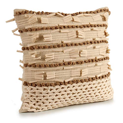 TU TENDENCIA UNICA Cojín Decorativo Punto Beige con Tiras de algodón