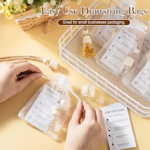 Image of Boao 25 Sets Hanging Car Air Freshener Diffuser Bottles Empty Bulk with Car Diffuser Instruction Cards Organza Bags Glass Refillable Essential Oil Fragrance Aromatherapy Pendant (Heart,Clear)