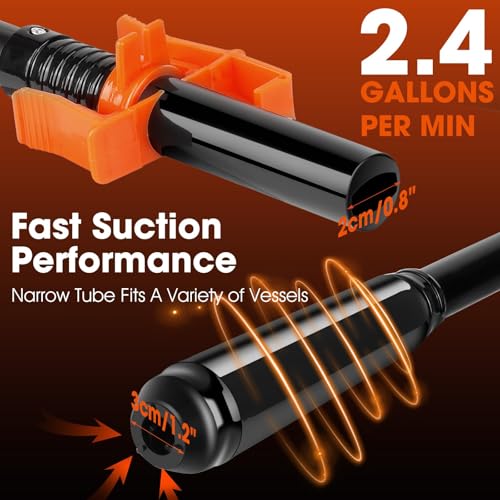 Image of Portable Transfer Pump Battery Operated Electric Siphon Pump for Gas, Fuel, Diesel, Water Transfer 2.4 GPM Flow Oil Extractor, 47 inch Hose-Easy to Use Hand Fuel Pump, Multi-Use Siphon Transfer Pump