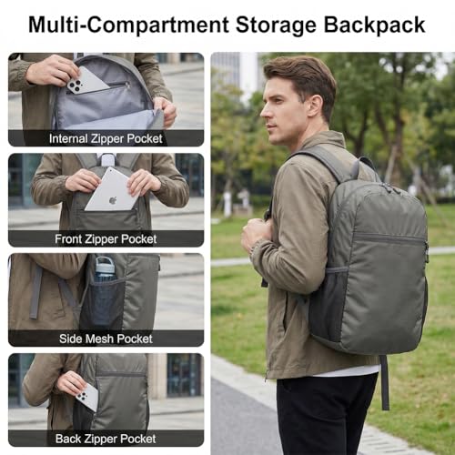 Morrales Deportivos Plegable Impermeable 20L Gris miniatura 4