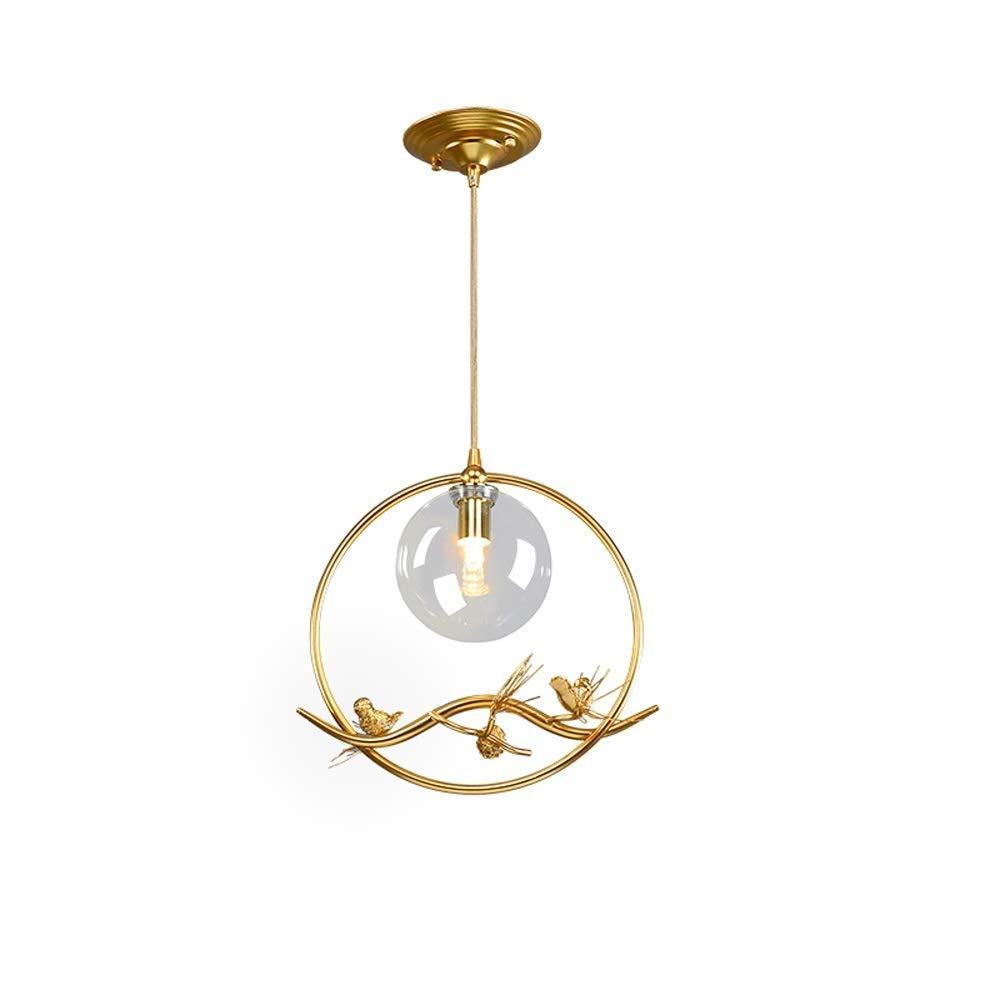 Lustre suspension oiseau boule de verre et métal réglable E14 salon