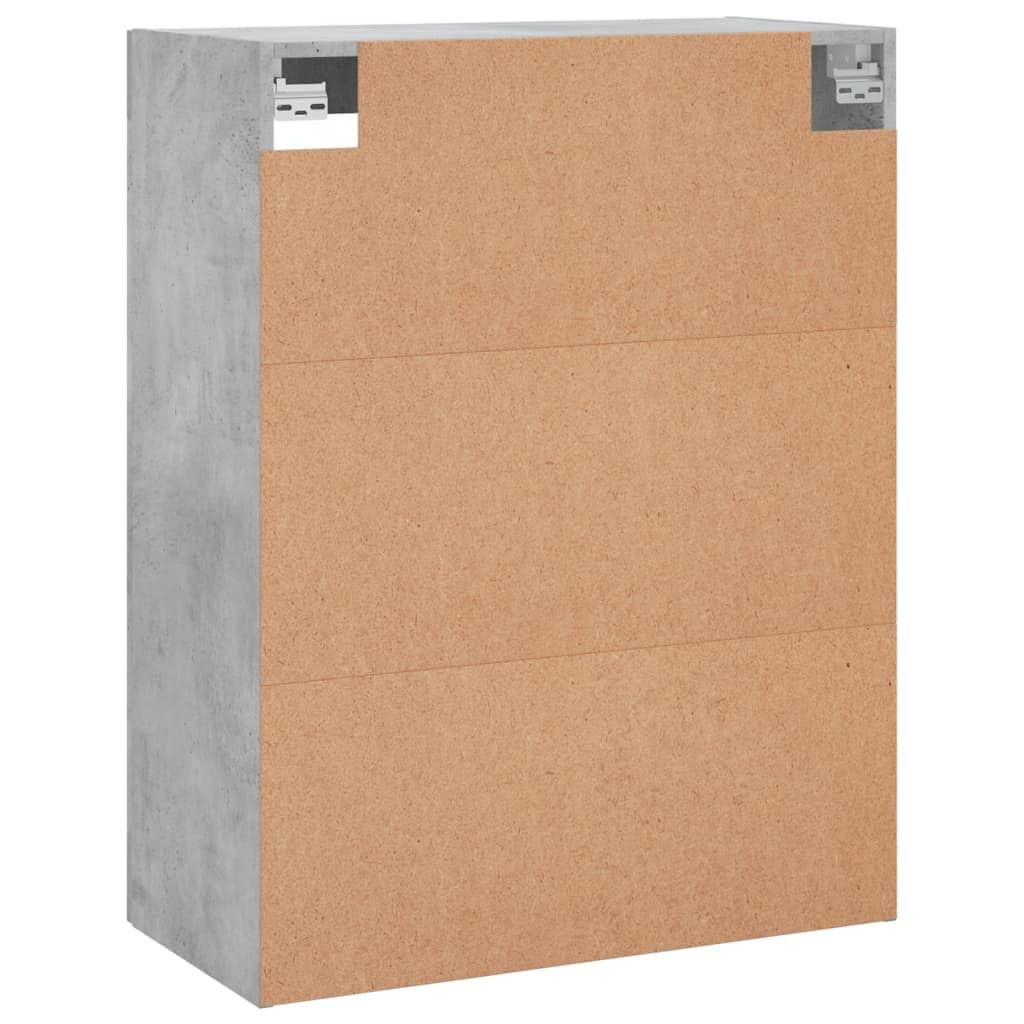 Wandschrank Betongrau 69,5x34x90 cm, Hängeschrank mit Glastüren aus Holzwerkstoff, Vitrinenschrank für Wohnzimmer Schlafzimmer und Büro, Moderner Schwebeschrank mit Griffen