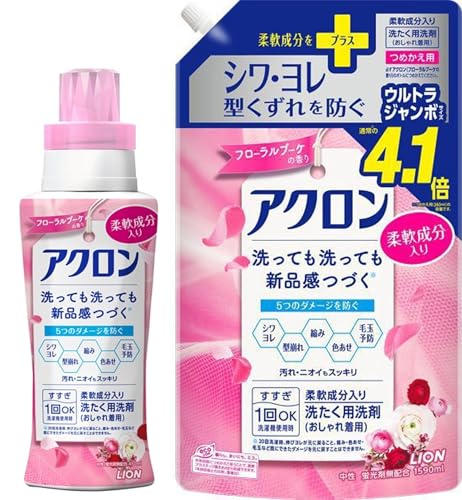 アク ロン フローラルブーケの香り ナチュラルソープの香り 本体 詰換 オリジナルメッセージカード付 (本体450ml+詰換1590ml, フローラルブーケの香り)
