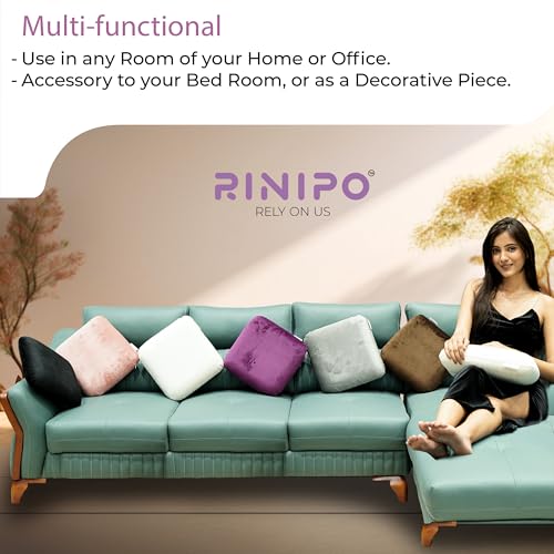Image of Memory Foam Square Cushion 10 inchx10 inchx4 inch, Velvet Beige Throw Pillows for Car, Sofa, Chair, Couch, Bed, Diwan | Decorative Cushions for Back Support & Comfort