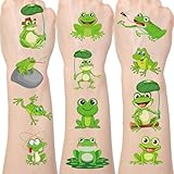 Yoyuspy Frog Temporary Tattoos Stickers - 200+ Frog Kids Tattoos Temporary Cartoon Teeth Fake Tattoos Gifts Cute Frog Themed Party Decorations Favors Supplies for Boys Girls Prizes