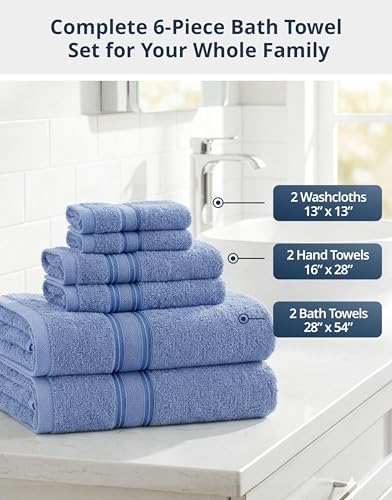 Image of LANE LINEN Luxury Bath Towels Set - 6 Piece Set, 100% Cotton Bathroom Towel, Zero Twist, Quick Dry Shower Towels, Soft Absorbent Bath Towel, 2 Bath Towels, 2 Hand Towels, 2 Wash Cloths - Allure