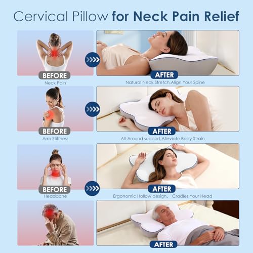 Image of Ultra Cooling Cervical Pillow for Neck Pain Relief, Patented Ergonomic Memory Foam Neck Pillow with 3X Breathable Pillowcase, Dual-Height Orthopedic Pillow for Side, Back & Stomach Sleepers (Large)