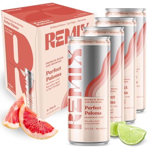 Remix Non-Alcoholic Drinks & Mocktails - Alcohol Replacement Beverage with All-Natural Flavors, Real Juice & Electrolytes - Low Sugar & Calorie Non-Alcoholic Spirits (4 Pack, Perfect Paloma)