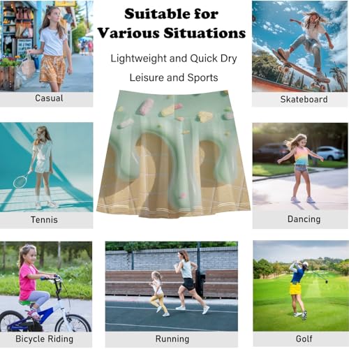 visesunny Girl's Golf Skirt Athletic Green 3D Candy Ice Cream Tennis Skort Sport Activewear with Double Layer Pockets4