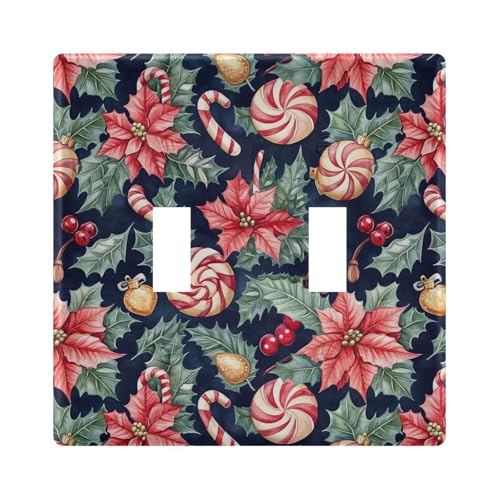 UMIRIKO Christmas Candy Poinsettia Light Switch Cover Plate Covers Decorative Double Toggle Home Decor 202b7077i
