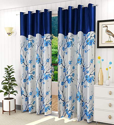 Image of Galaxy Home Decor Rose Printed Half Translucent Curtains for Window 5 Feet, Pack of 2, Blue (Blue, Window 5 Feet)