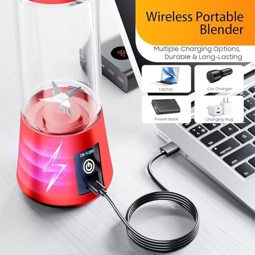 Image of Portable 450ml Juicer Blender, 6-Blade USB Rechargeable Personal Mixer Bottle with Built-In Jar, Smoothie & Protein Shake Maker, Multicolor (J-1)