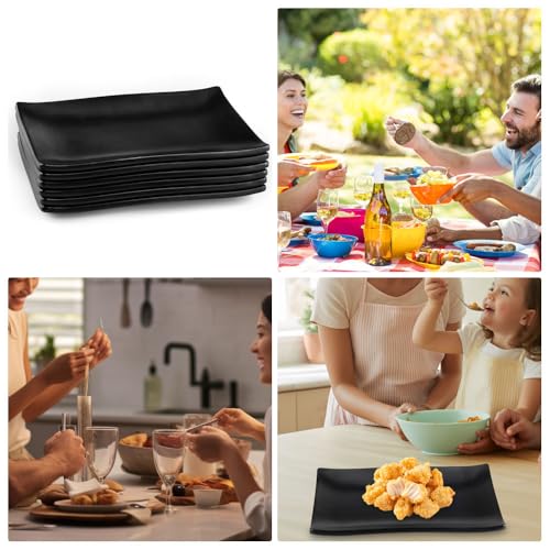 imposyu 6 Stück Servierteller Klein Dessertteller Schwarze Teller Eckig 22,7x15,5x2,2CM Vorspeisen Teller Rechteckig Schwarz Matt für Sushi Geschirr Dessert Kuchen Usw