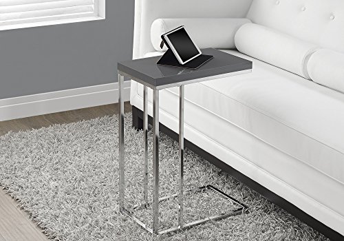 Monarch Specialties 3030, C-Shaped, End, Side, Snack, Living Room, Bedroom, Laminate, Glossy Grey, Contemporary, Modern Accent Table Chrome Metal, 10.25" L X 18.25" W X 25.25" H #TOP1