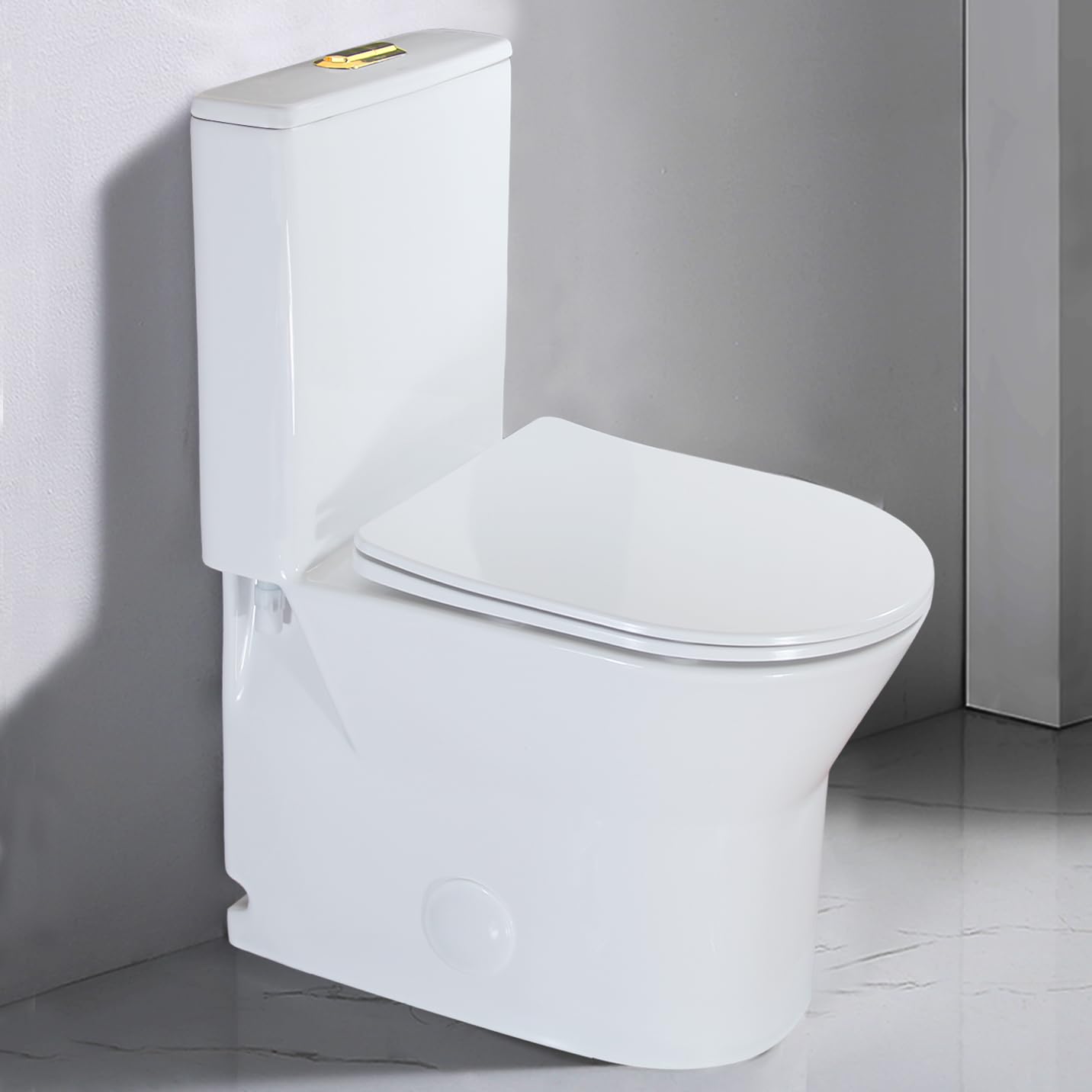 WinZo Small 23 inch One Piece Toilet with 10 inch Rough-in Compact For Compact Short Bathroom,White with Golden Button