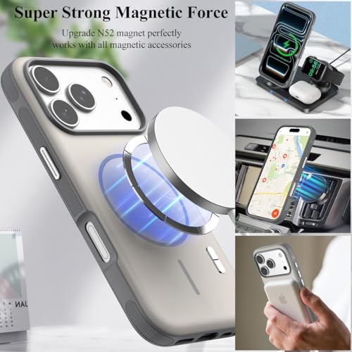Image of Nvollnoe for iPhone 17 Pro Case with Card Holder & Screen Protector, Compatible with Magsafe, Built-in Kickstand, Detachable Magnetic Wallet Case for iPhone 17 Pro(White)