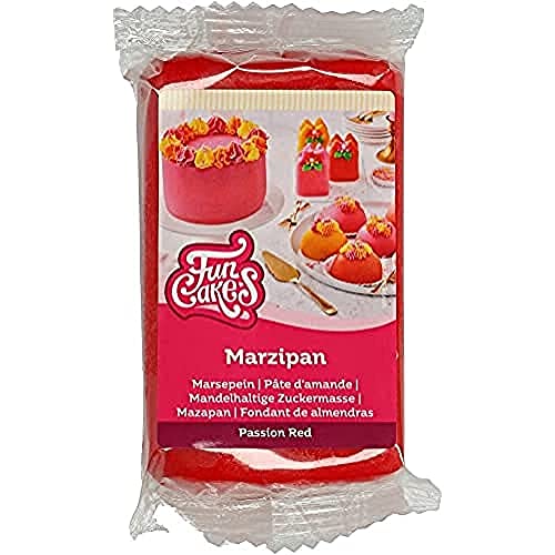 FunCakes Mandelhaltige Zuckermasse (holländisches Marzipan) Passion Red: Einfach zu verwenden und geschmeidig, perfekt zum Dekorieren von Kuchen, Halal, koscher und glutenfrei. 250 g.