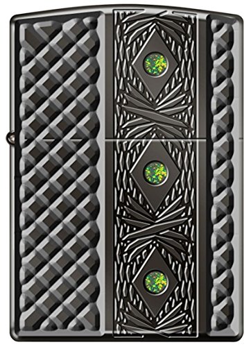 Zippo Black Ice Deep Carved Heavy Walled Armor with Three Swarovski Crystals Lighter