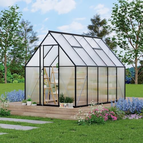Garvee Serre de Jardin 6x9 Pieds en Aluminium Robuste avec Panneaux Polycarbonate – Porte...