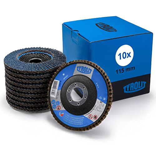 Tyrolit 2 in1 Fächerscheibe 115 mm x 22,23 mm | Korngröße 40 I 10 Stück I Profi-Qualität I für Stahl und Edelstahl I lange Lebensdauer I Fächerscheiben I Lamellenscheiben, Schleifscheiben Basic