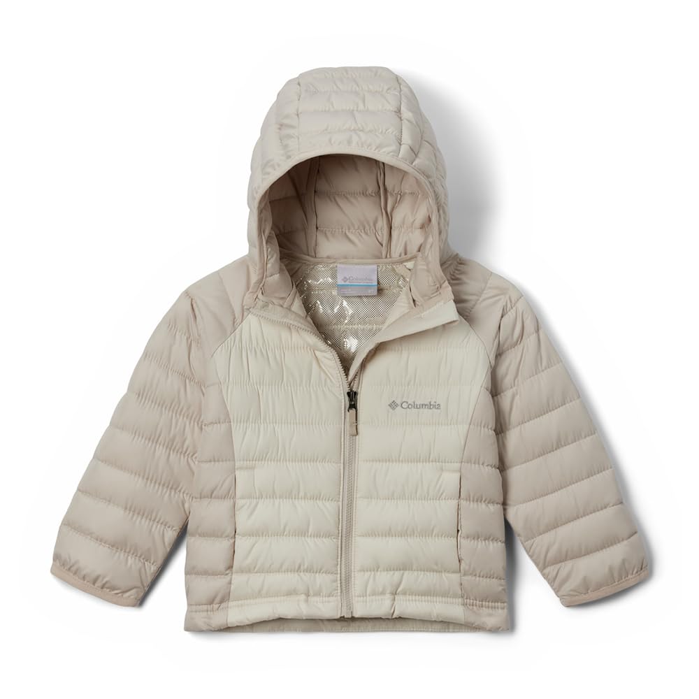 Columbia Youth Girls Powder Lite 2 Hooded Jacket, Hooded Puffer Jacket, Chalk/Dark Stone, S