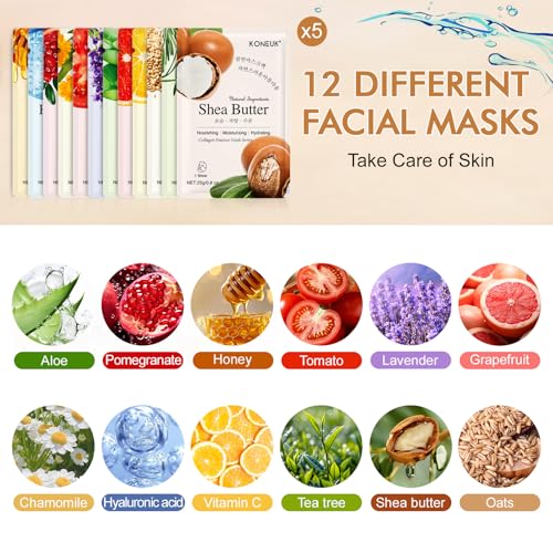 Image of KONEUK 60 Pack Collagen Essence Face Masks Skincare for Women
