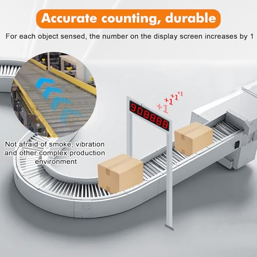 Image of JIAWANSHUN 4 inch LED Counter 999999 IR Sensor for Conveyor Belt Counting | Auto-counts boxes, bottles, bags on production lines. Power outage memory.Easy to install.100-240V