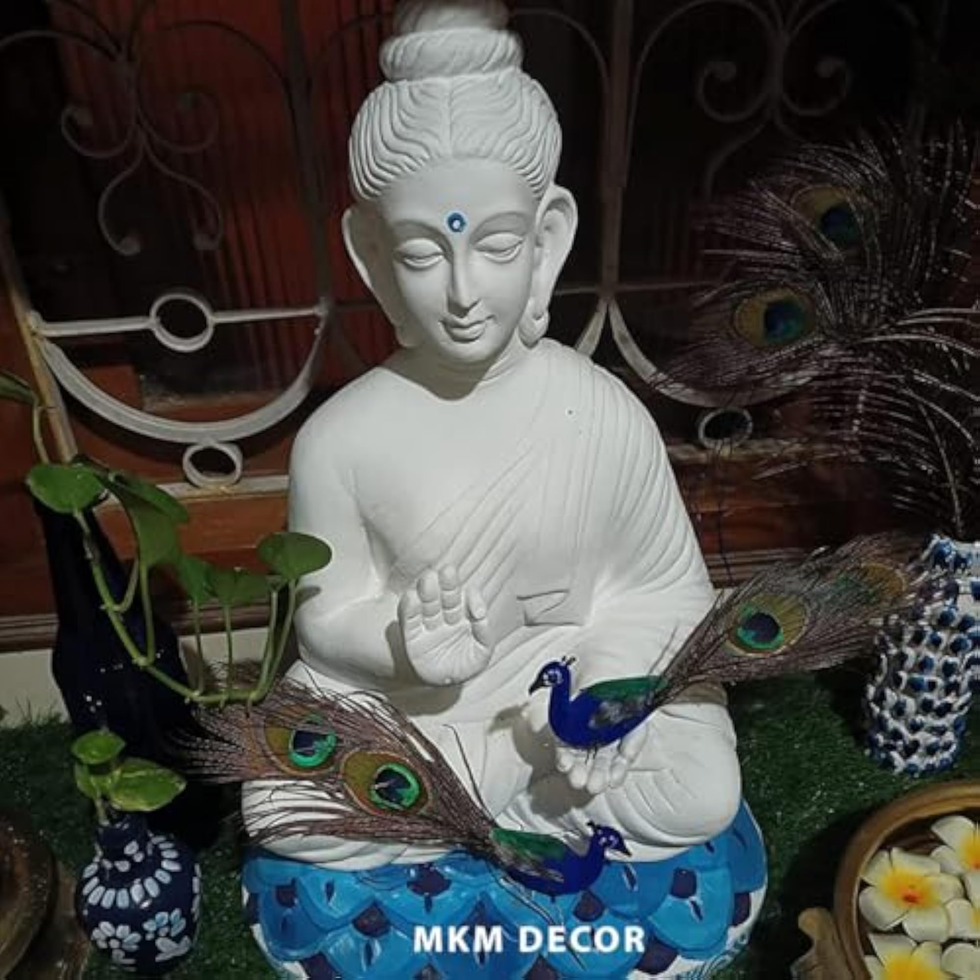 Artificial Peacock 2-Piece Set with 12 Artificial Natural Birds