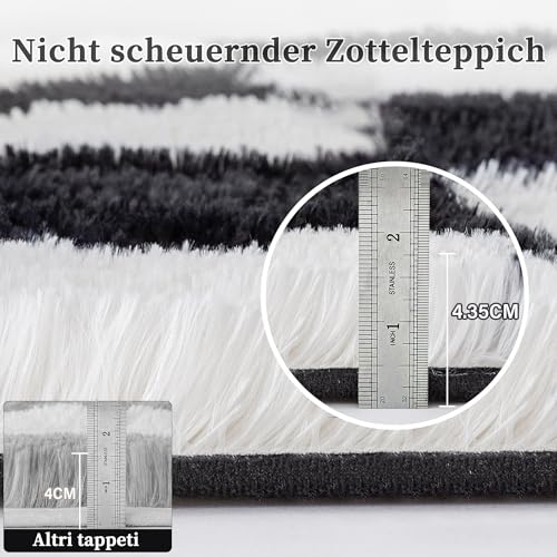 HUGEAR Kariert Flauschig Läufer Flur Teppich 60x180 Teppiche Schwarz Weiß Shaggy rutschfest Kinderzimmer Mädchen Junge Carpet Bettvorleger Schlafzimmer Hochflor Weich Langer Carpets