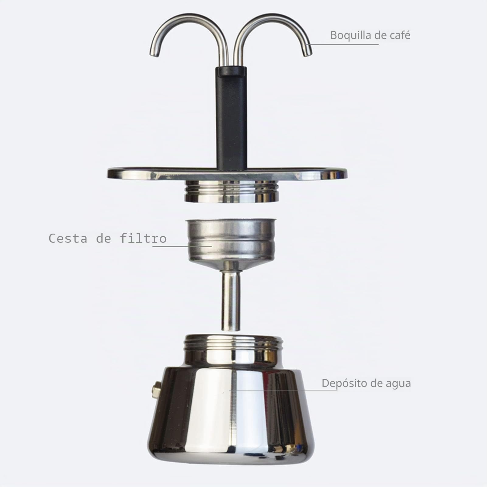 Topyond Moka Pot, 2 Tazas 100ml Acero Inoxidable de Doble Cabeza, Cafetera Espresso para Estufa Cafetera Italiana Clásica para Hacer Café, Conducto DIY