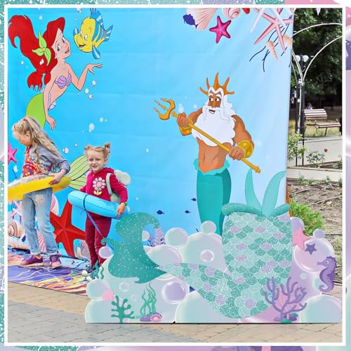 Image of DoubleFill 4.6 ft Mermaid Tail Cardboard Cutout Stand up Life Size Under the Sea Ocean Theme Party Decorations Backdrop Mermaid Tail Photo Booths Prop Standup for Ocean Themed Birthday Party Supplies