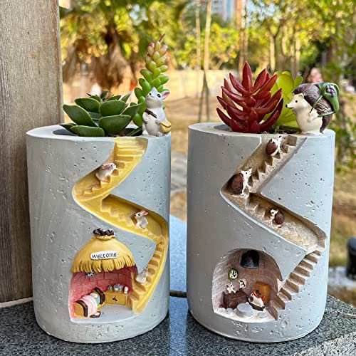 Hiabsee Cute Succulent Pots Bunny Pot Animal 4 Inch Planter Planters Plants Pen Holder Garden Indoor Room Desk Ornaments Decor Cactus Faux Flower Gifts Gift For Women Men Kid(Without Plants) #TOP5