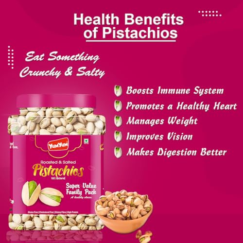 Image of YUM YUM Pistachios Roasted & Salted, Pista, 1kg Jar, Rich In Protein, Phosphorus, & Dietary Fibre, Premium Nuts & Dry Fruits, Crunchy & Delicious Healthy Snack